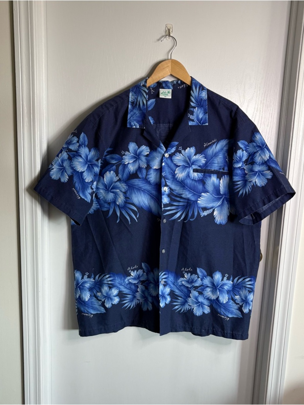 Men's Navy Blue Hawaiian Floral Button-Down Shirt - Blue Floral Print